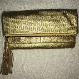 Badgley Mischka Convertible Metallic Clutch Gold
